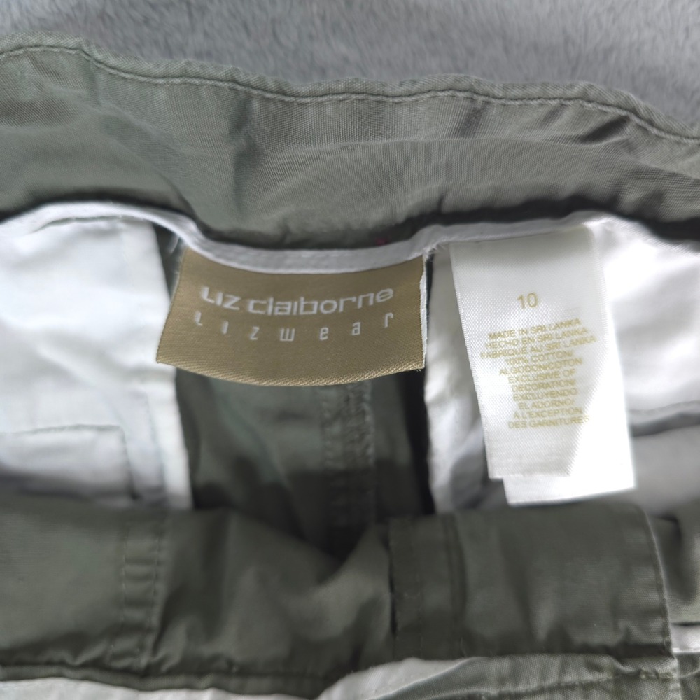 Liz Claiborne Lizwear Cargo Pants Women 10 Olive Green Utility Cropped Y2K - Picture 6 of 11